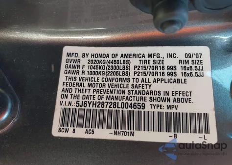 2008 Honda Element Ex from USA, damaged, VIN 5J6YH28728L004659